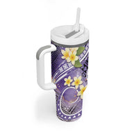 Polynesian Tribal Tattoo Tumbler With Handle Plumeria Purple Marble Pattern