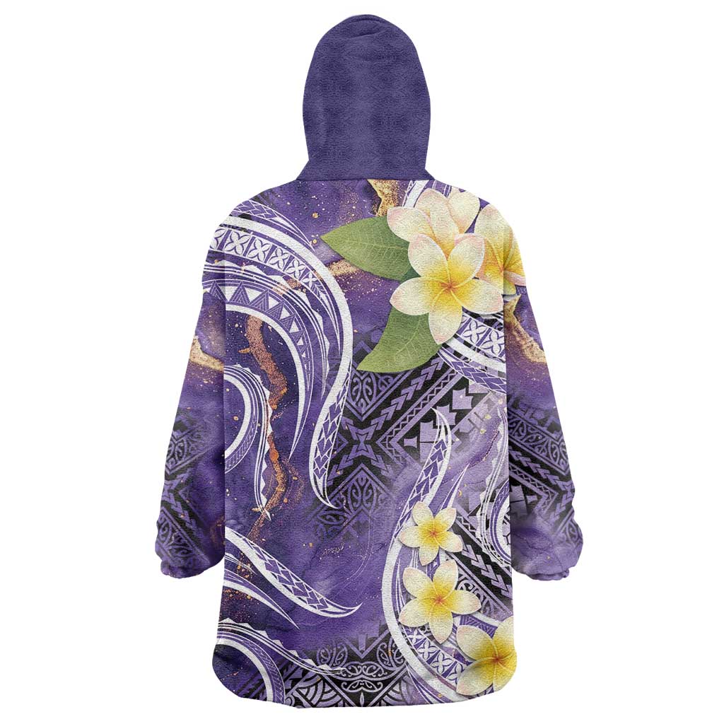 Polynesian Tribal Tattoo Wearable Blanket Hoodie Plumeria Purple Marble Pattern