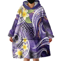 Polynesian Tribal Tattoo Wearable Blanket Hoodie Plumeria Purple Marble Pattern