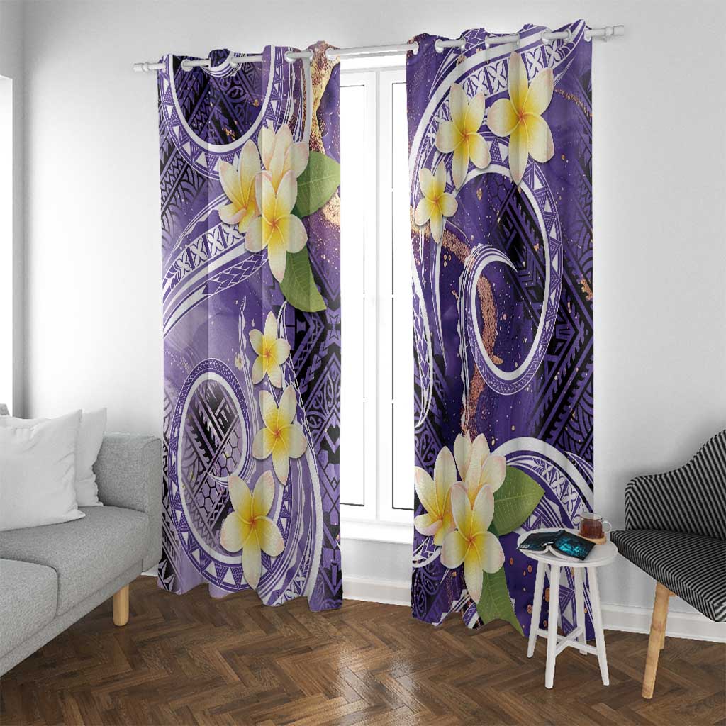 Polynesian Tribal Tattoo Window Curtain Plumeria Purple Marble Pattern