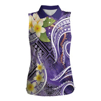 Polynesian Tribal Tattoo Women Sleeveless Polo Shirt Plumeria Purple Marble Pattern