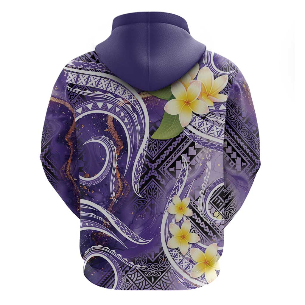 Polynesian Tribal Tattoo Zip Hoodie Plumeria Purple Marble Pattern LT9 - Polynesian Pride