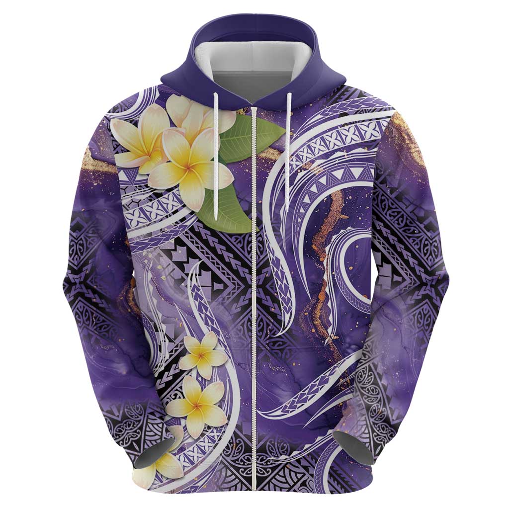 Polynesian Tribal Tattoo Zip Hoodie Plumeria Purple Marble Pattern LT9 - Polynesian Pride