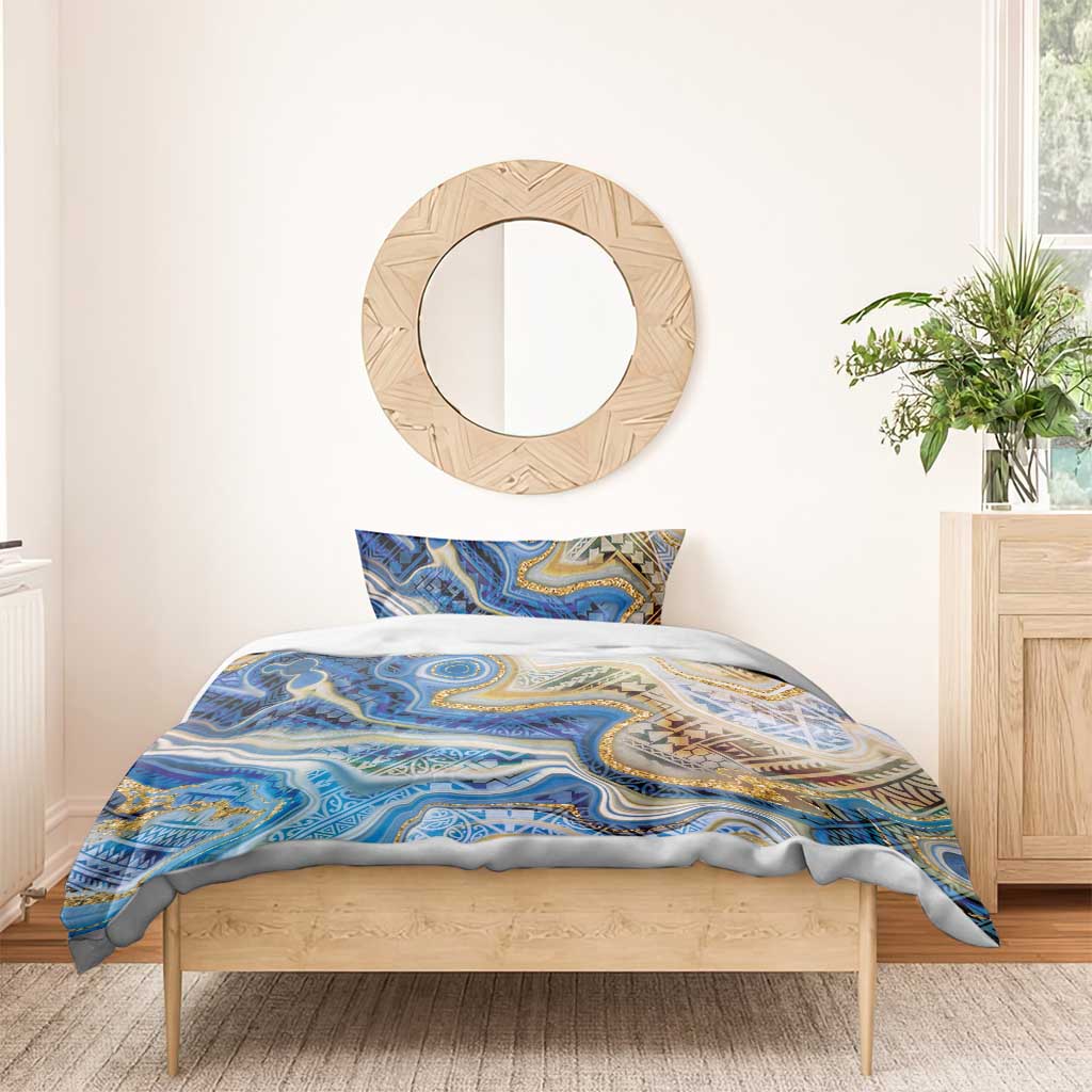 Polynesian Tribal Tattoo Bedding Set Swirling Ocean Marble Pattern