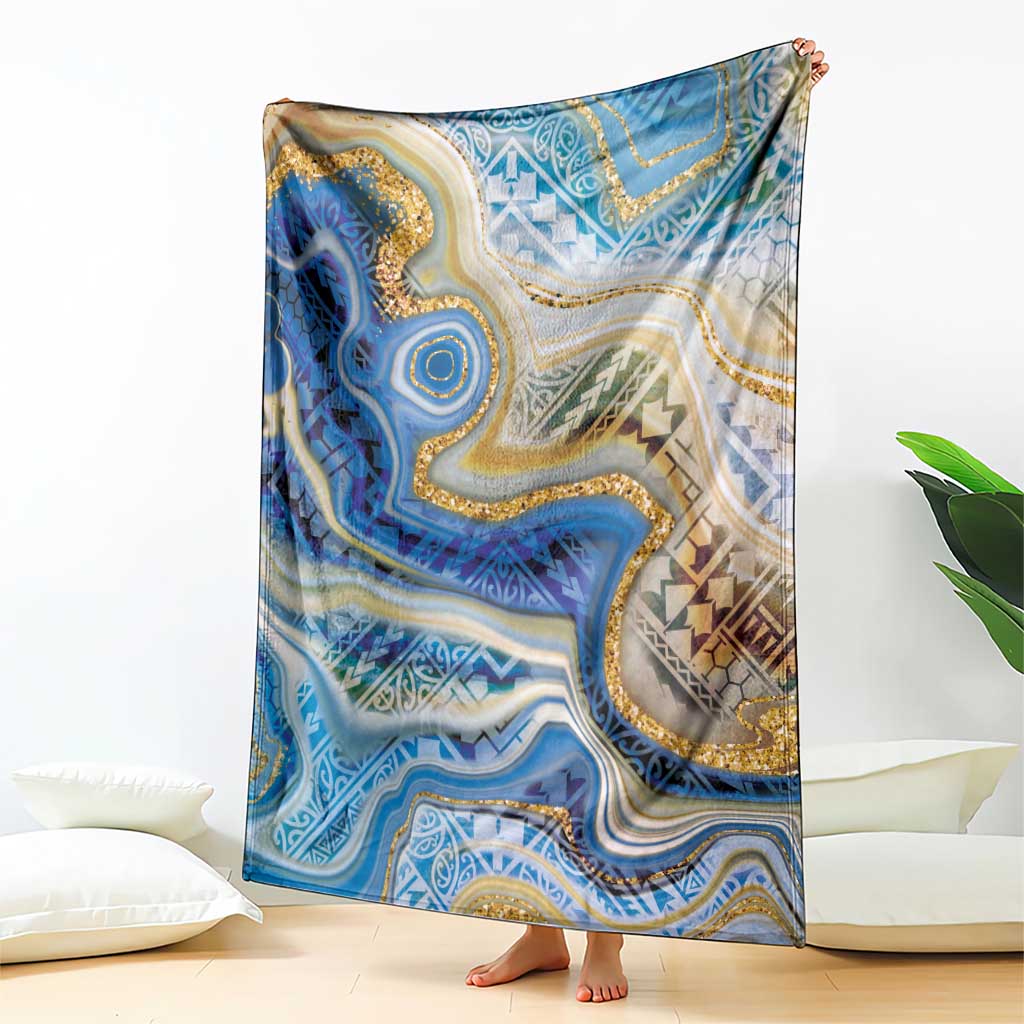 Polynesian Tribal Tattoo Blanket Swirling Ocean Marble Pattern