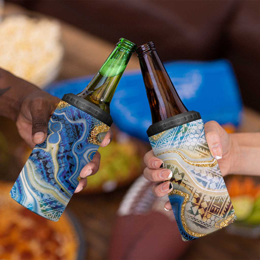 Polynesian Tribal Tattoo 4 in 1 Can Cooler Tumbler Swirling Ocean Marble Pattern