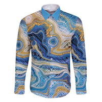 Polynesian Tribal Tattoo Family Matching Short Sleeve Bodycon Dress and Hawaiian Shirt Swirling Ocean Marble Pattern LT9 Dad's Shirt - Long Sleeve Ocean - Polynesian Pride