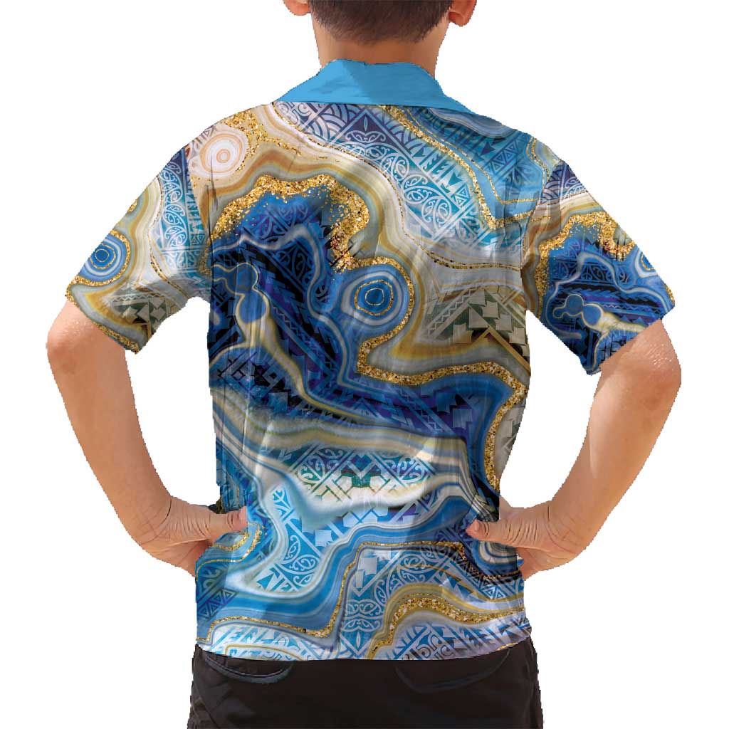 Polynesian Tribal Tattoo Family Matching Tank Maxi Dress and Hawaiian Shirt Swirling Ocean Marble Pattern LT9 - Polynesian Pride