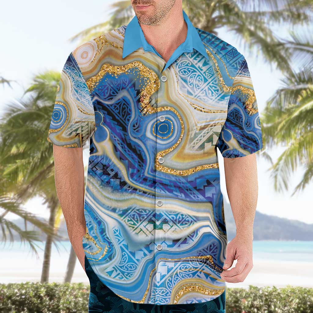 Polynesian Tribal Tattoo Hawaiian Shirt Swirling Ocean Marble Pattern