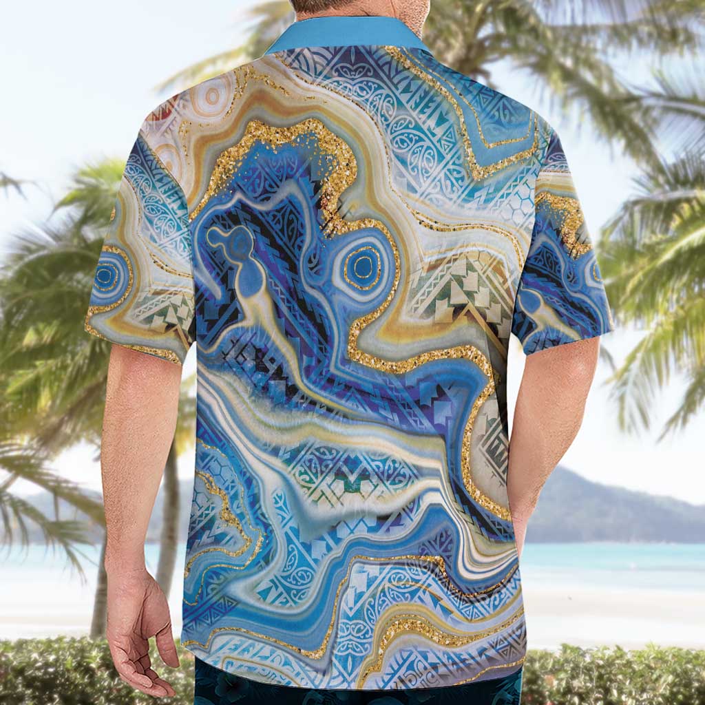 Polynesian Tribal Tattoo Hawaiian Shirt Swirling Ocean Marble Pattern