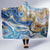 Polynesian Tribal Tattoo Hooded Blanket Swirling Ocean Marble Pattern