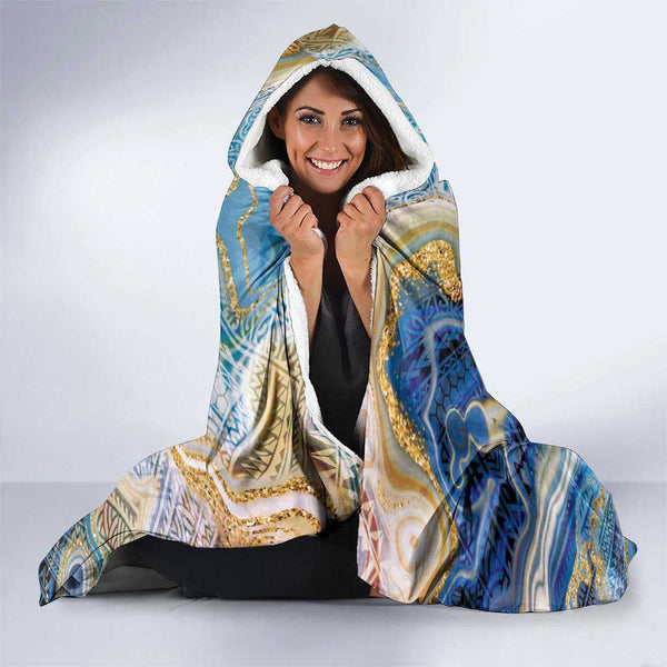 White Gold Marble Pattern Print Hooded Blanket