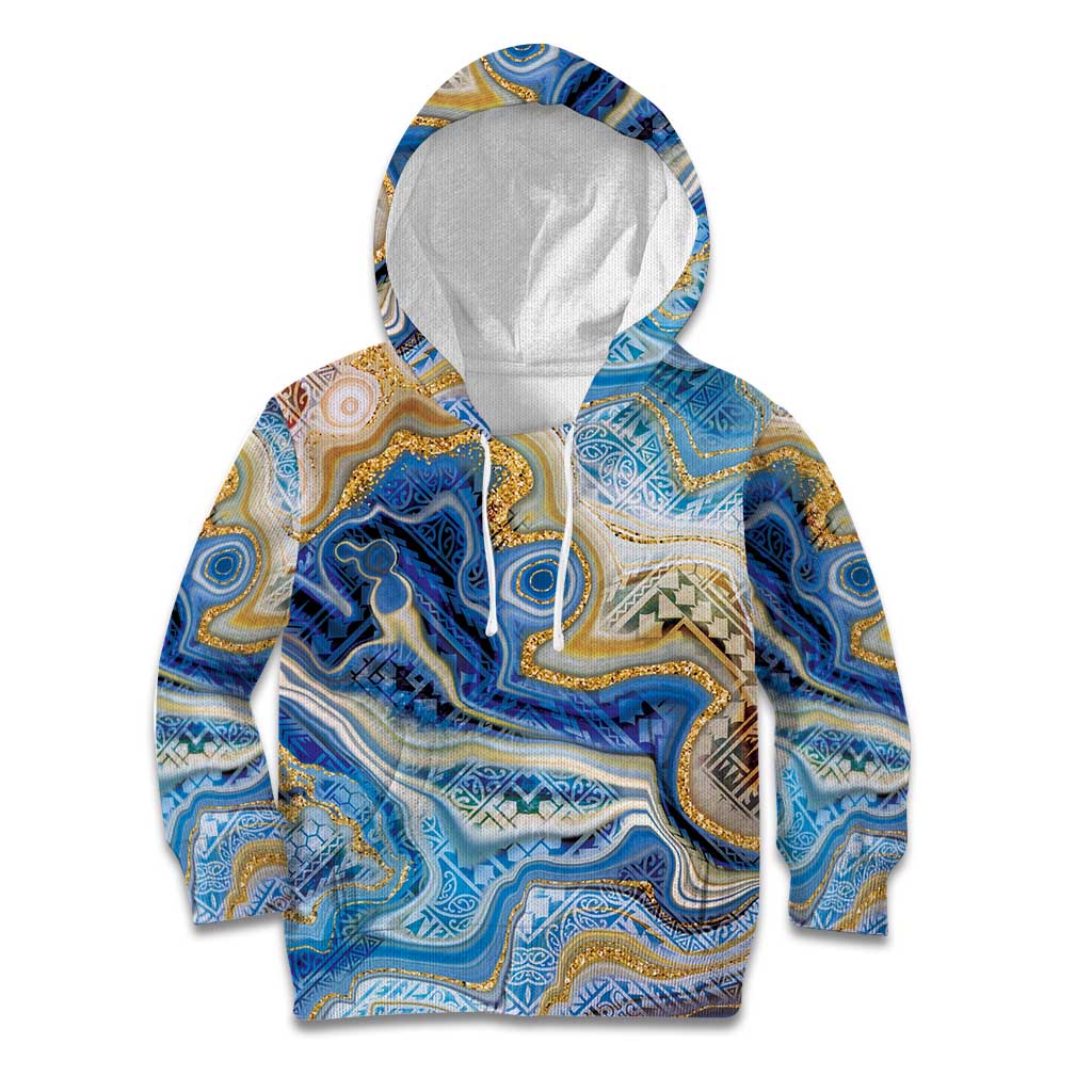 Polynesian Tribal Tattoo Kid Hoodie Swirling Ocean Marble Pattern