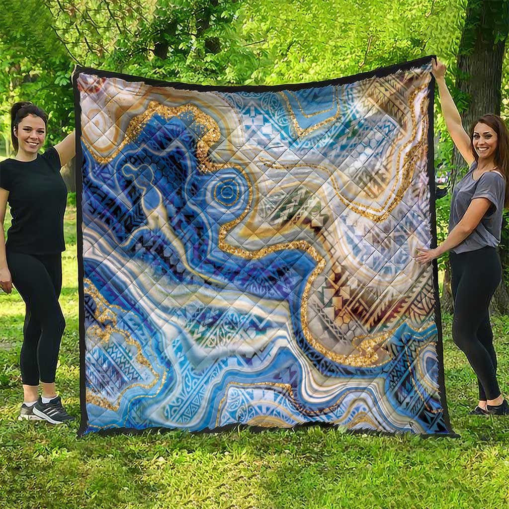 Polynesian Tribal Tattoo Quilt Swirling Ocean Marble Pattern