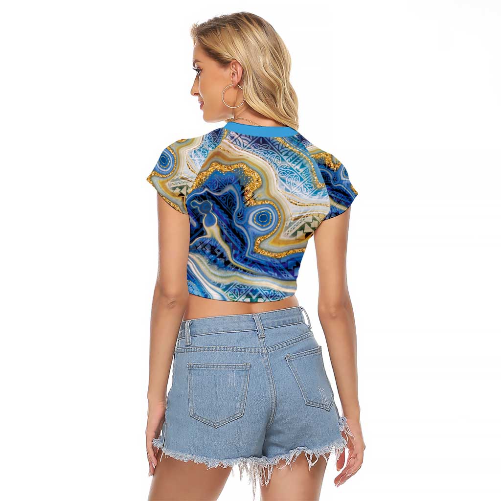 Polynesian Tribal Tattoo Raglan Cropped T Shirt Swirling Ocean Marble Pattern