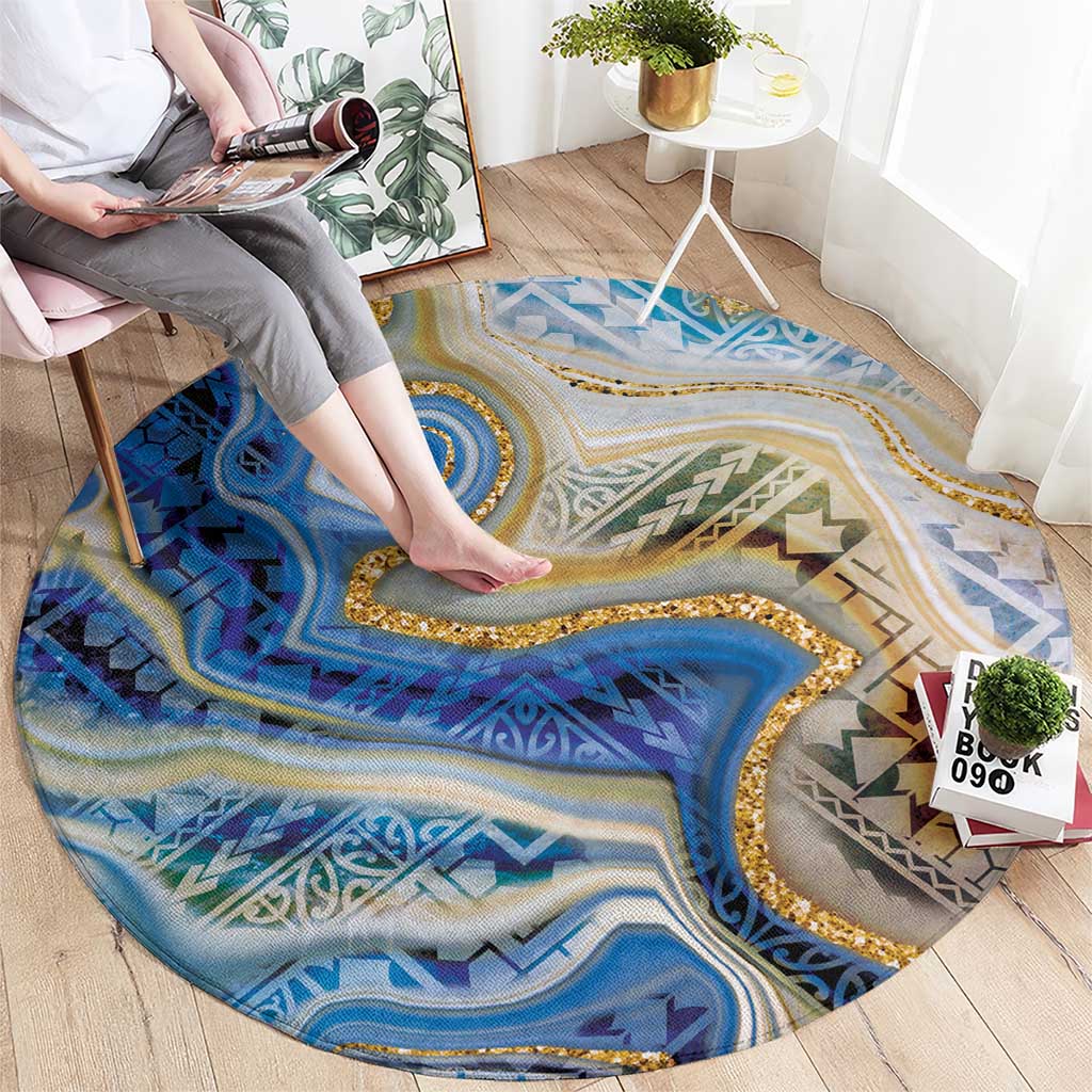 Polynesian Tribal Tattoo Round Carpet Swirling Ocean Marble Pattern LT9 - Polynesian Pride