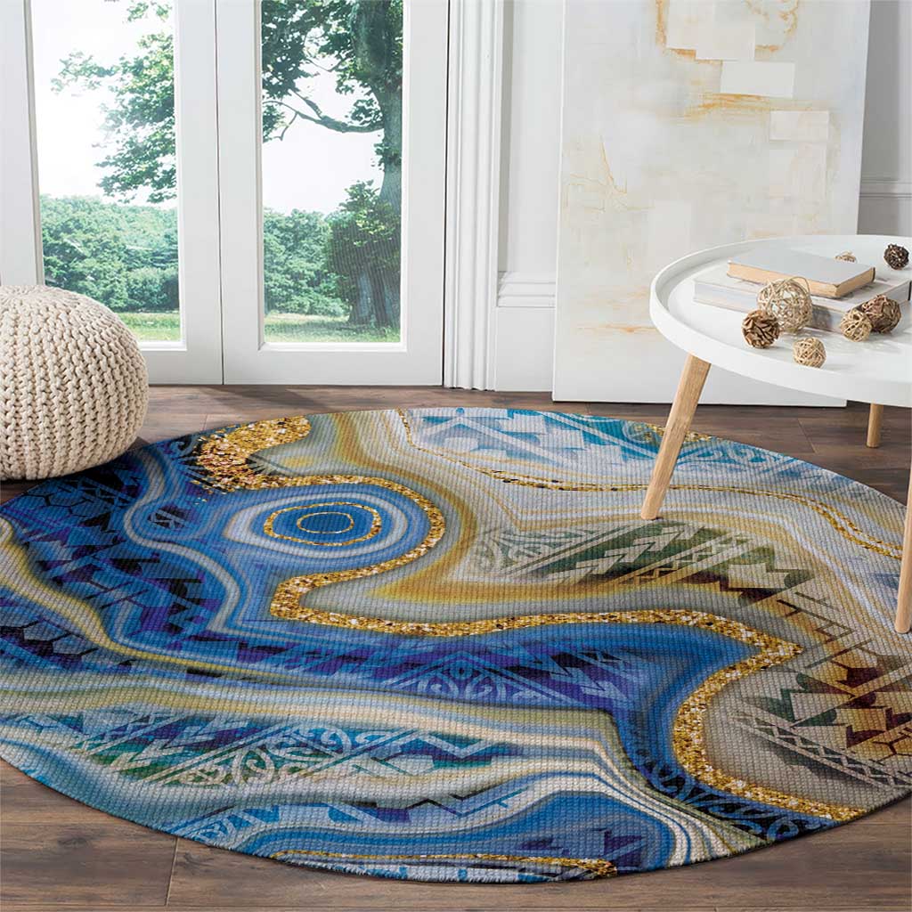 Polynesian Tribal Tattoo Round Carpet Swirling Ocean Marble Pattern LT9 - Polynesian Pride