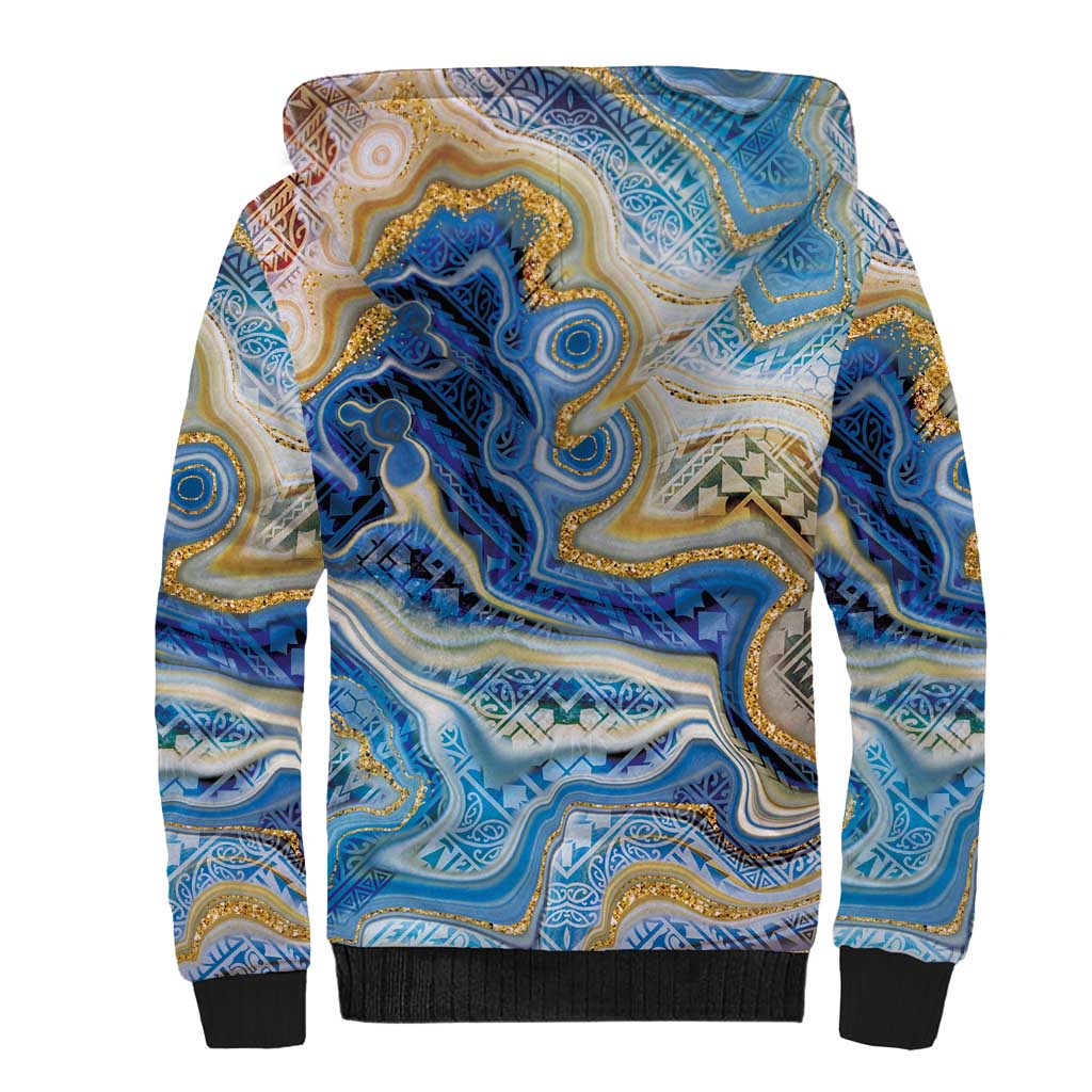 Polynesian Tribal Tattoo Sherpa Hoodie Swirling Ocean Marble Pattern