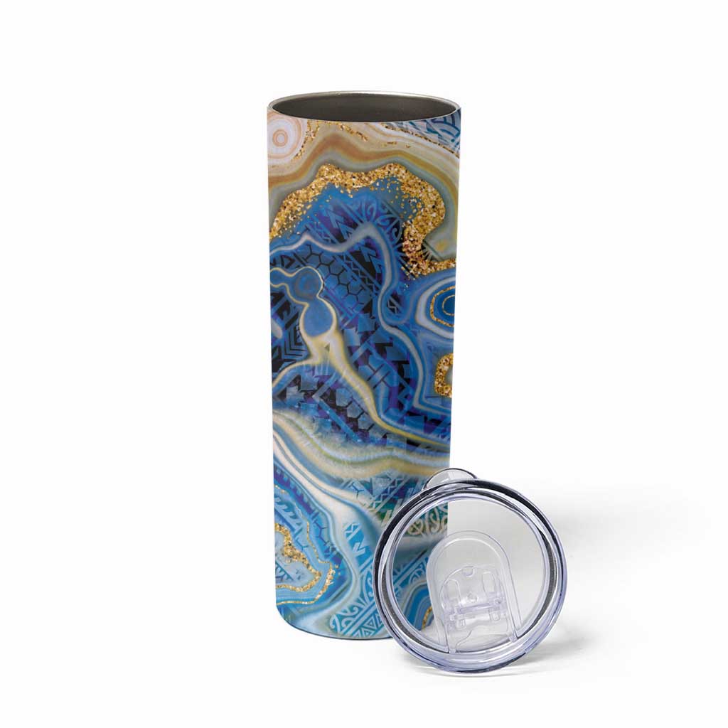 Polynesian Tribal Tattoo Skinny Tumbler Swirling Ocean Marble Pattern
