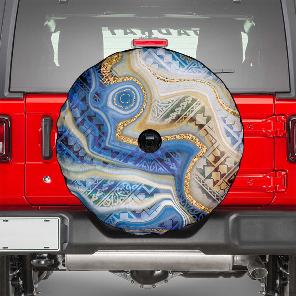 Polynesian Tribal Tattoo Spare Tire Cover Swirling Ocean Marble Pattern