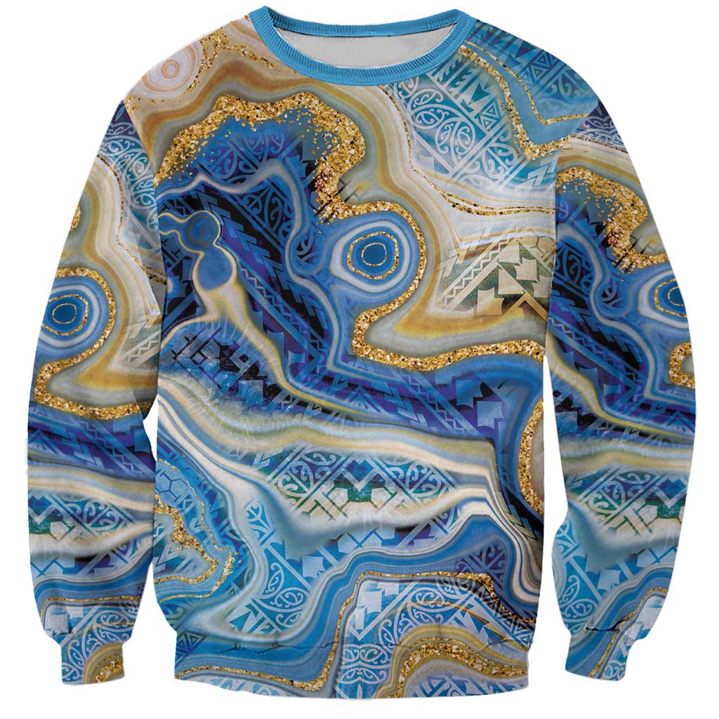 Polynesian Tribal Tattoo Sweatshirt Swirling Ocean Marble Pattern