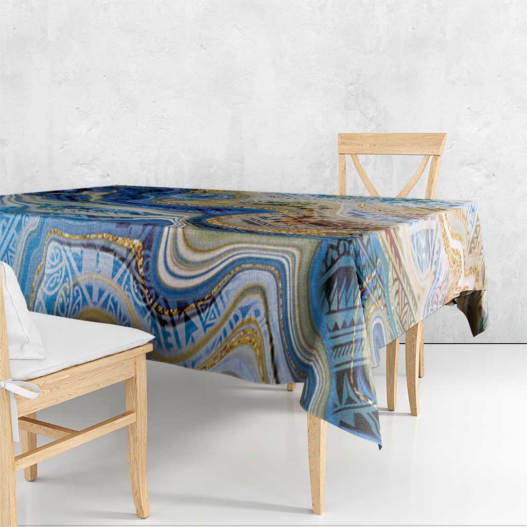 Polynesian Tribal Tattoo Tablecloth Swirling Ocean Marble Pattern