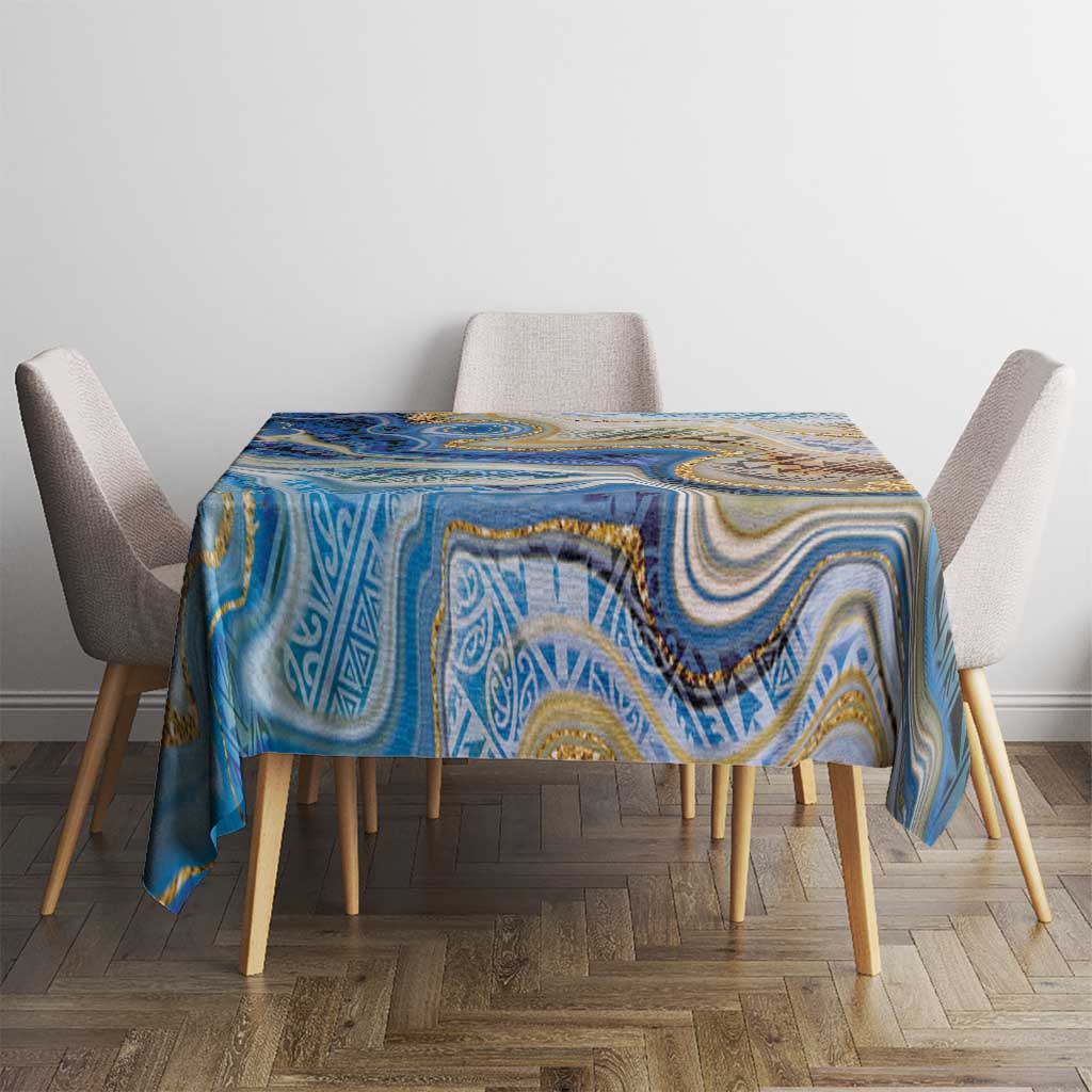 Polynesian Tribal Tattoo Tablecloth Swirling Ocean Marble Pattern