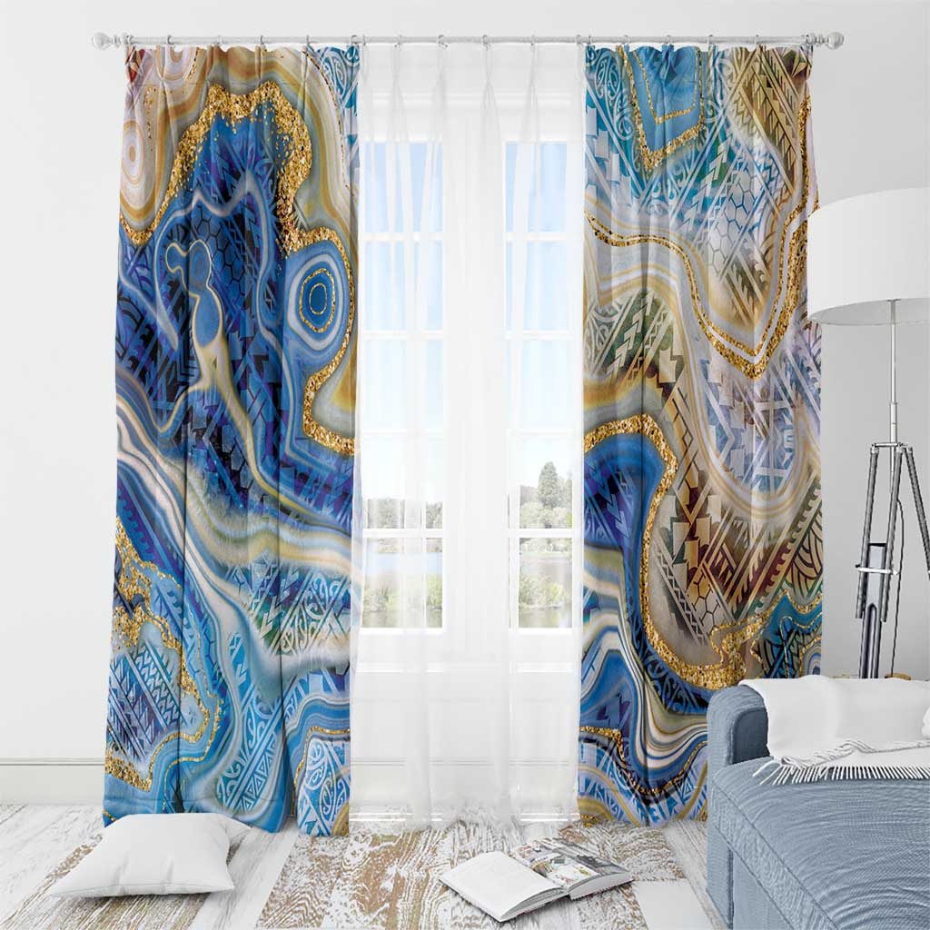 Polynesian Tribal Tattoo Window Curtain Swirling Ocean Marble Pattern