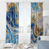 Polynesian Tribal Tattoo Window Curtain Swirling Ocean Marble Pattern