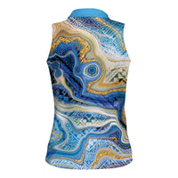Polynesian Tribal Tattoo Women Sleeveless Polo Shirt Swirling Ocean Marble Pattern