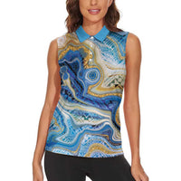 Polynesian Tribal Tattoo Women Sleeveless Polo Shirt Swirling Ocean Marble Pattern