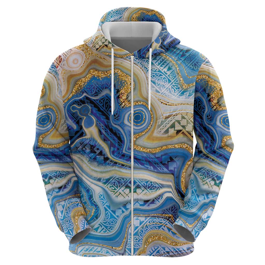 Polynesian Tribal Tattoo Zip Hoodie Swirling Ocean Marble Pattern LT9 - Polynesian Pride