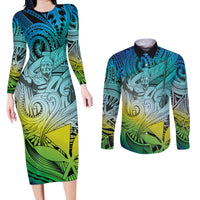 Personalised Aloha King Kamehameha Spirits Couples Matching Long Sleeve Bodycon Dress and Long Sleeve Button Shirt Art Special LT9 Art - Polynesian Pride