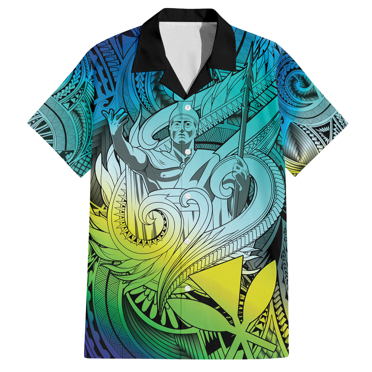 Personalised Aloha King Kamehameha Spirits Family Matching Off Shoulder Maxi Dress and Hawaiian Shirt Art Special LT9 Dad's Shirt - Short Sleeve Art - Polynesian Pride