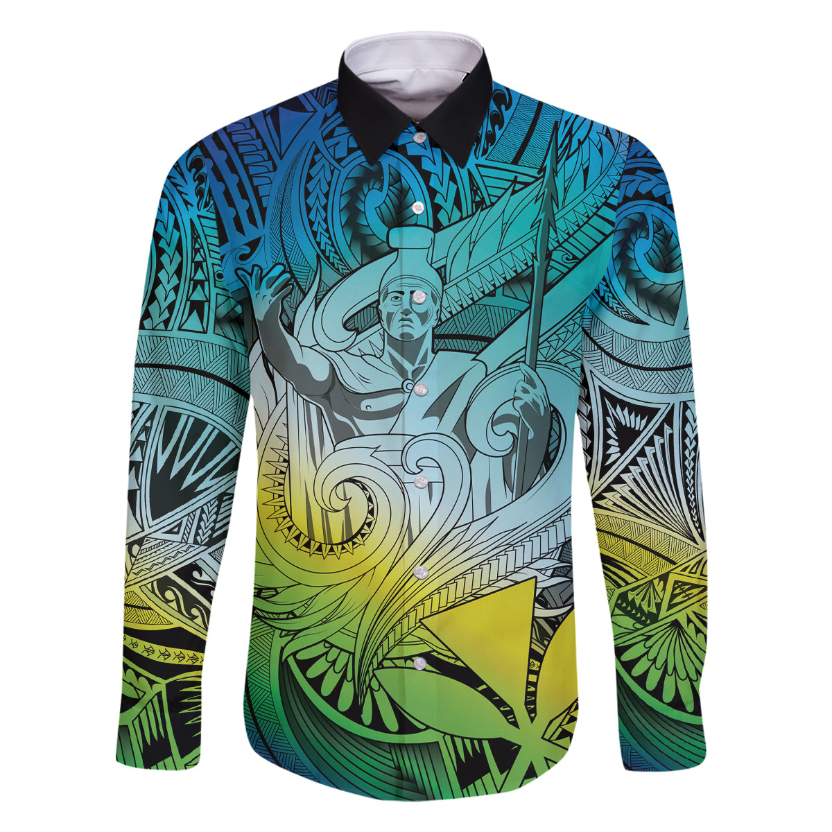 Personalised Aloha King Kamehameha Spirits Family Matching Summer Maxi Dress and Hawaiian Shirt Art Special LT9 Dad's Shirt - Long Sleeve Art - Polynesian Pride