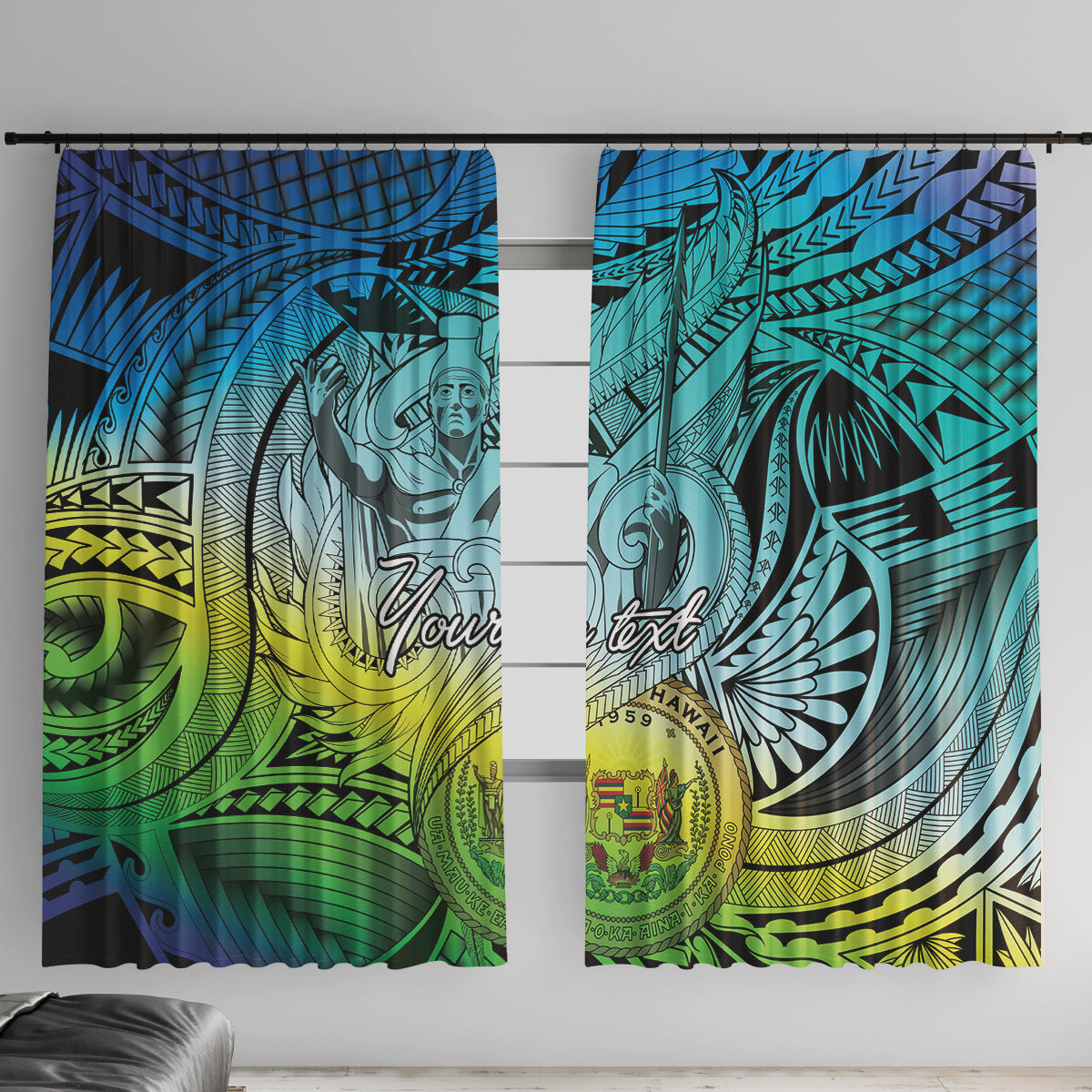 Personalised Aloha King Kamehameha Spirits Window Curtain Art Special LT9 With Hooks Art - Polynesian Pride