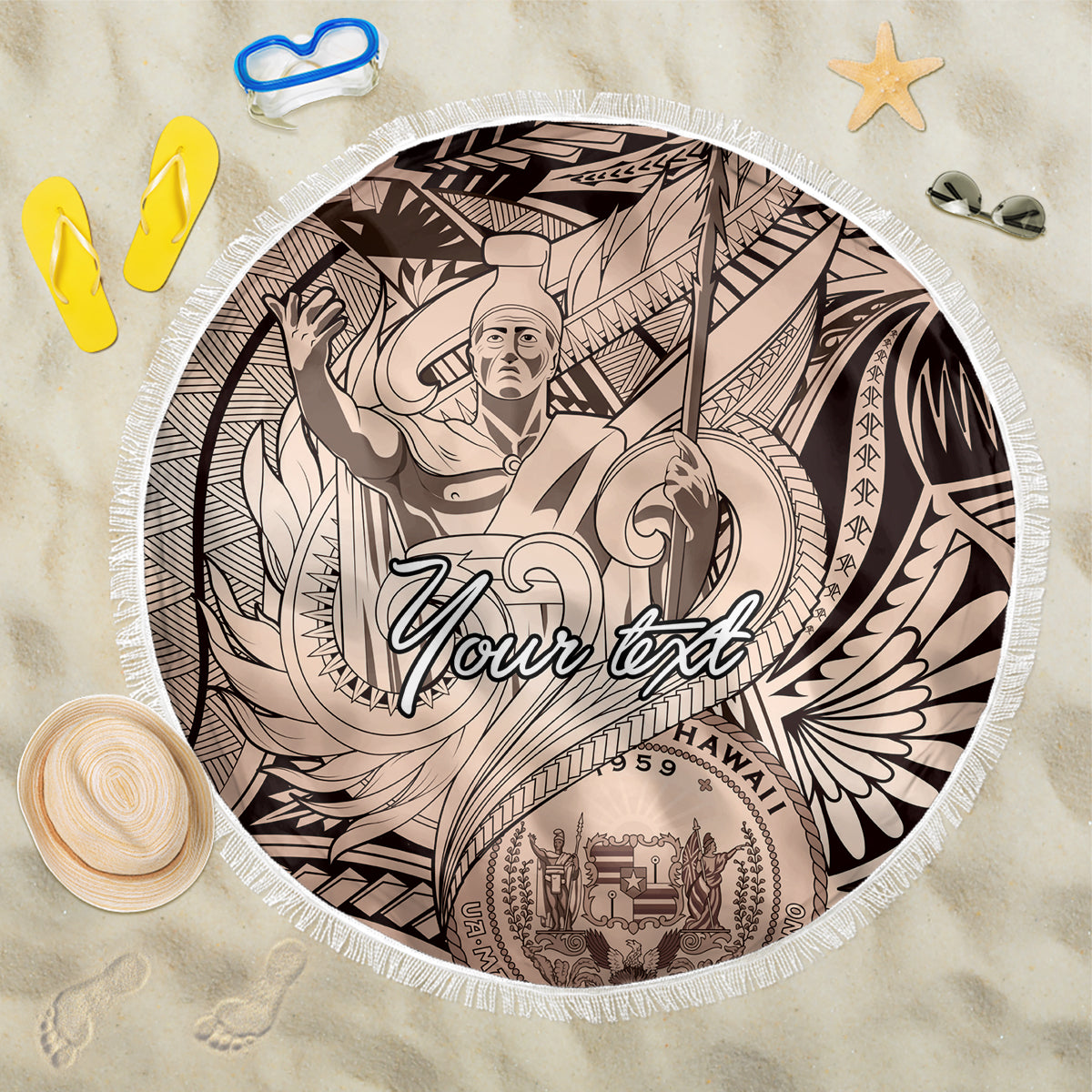 Personalised Aloha King Kamehameha Spirits Beach Blanket Beige Special
