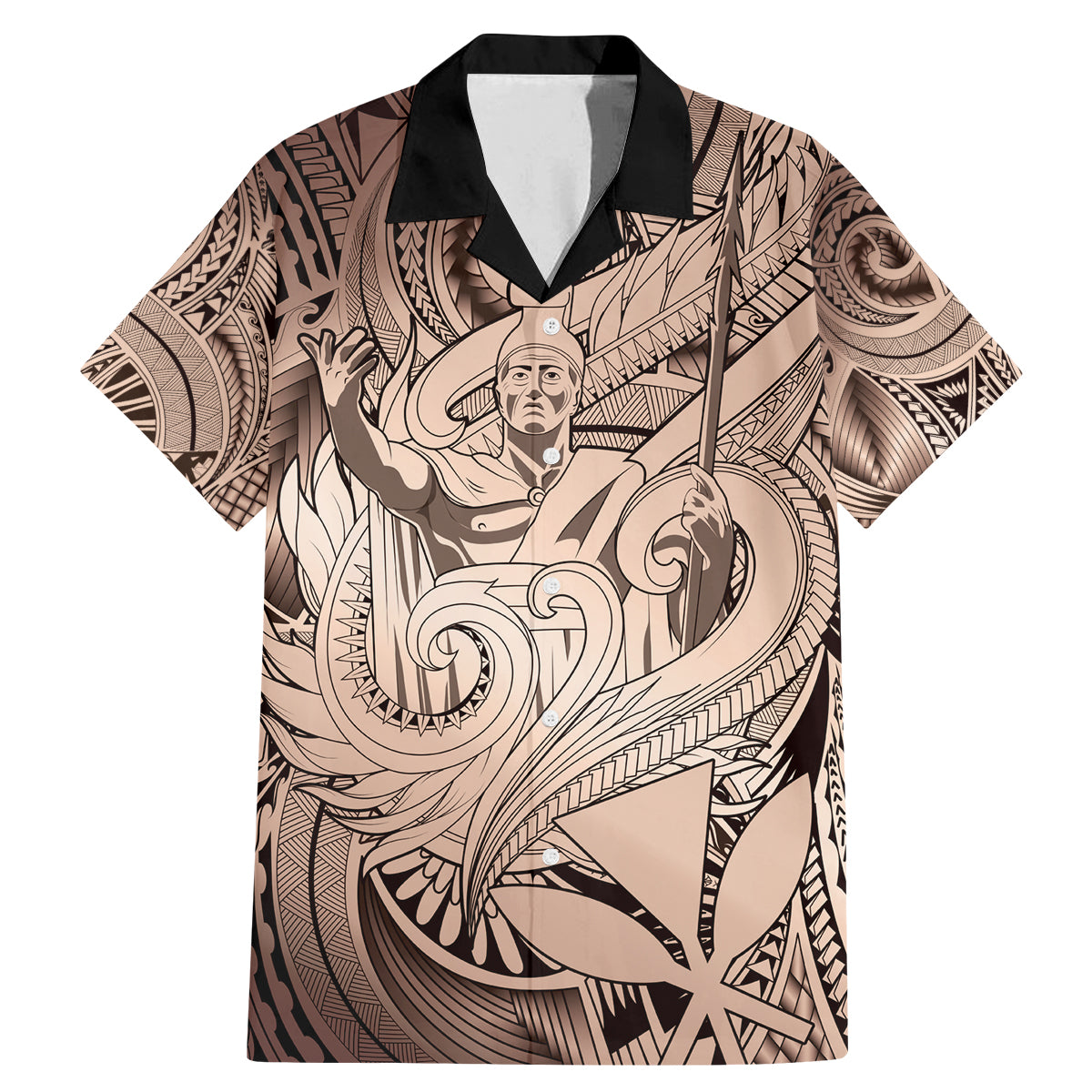 Personalised Aloha King Kamehameha Spirits Family Matching Mermaid Dress and Hawaiian Shirt Beige Special LT9 Dad's Shirt - Short Sleeve Beige - Polynesian Pride