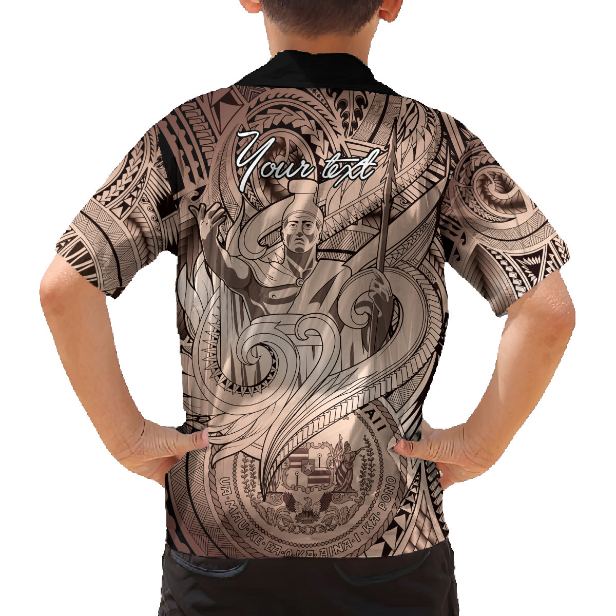 Personalised Aloha King Kamehameha Spirits Family Matching Off Shoulder Long Sleeve Dress and Hawaiian Shirt Beige Special LT9 - Polynesian Pride