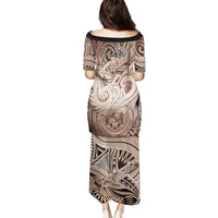 Personalised Aloha King Kamehameha Spirits Family Matching Puletasi and Hawaiian Shirt Beige Special LT9 - Polynesian Pride