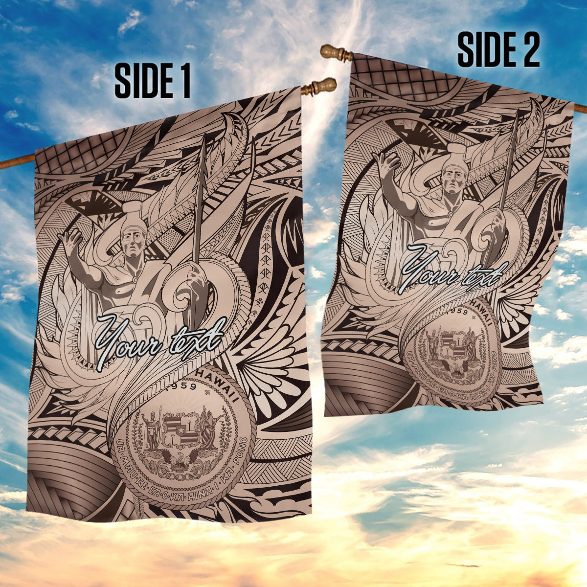 Personalised Aloha King Kamehameha Spirits Garden Flag Beige Special