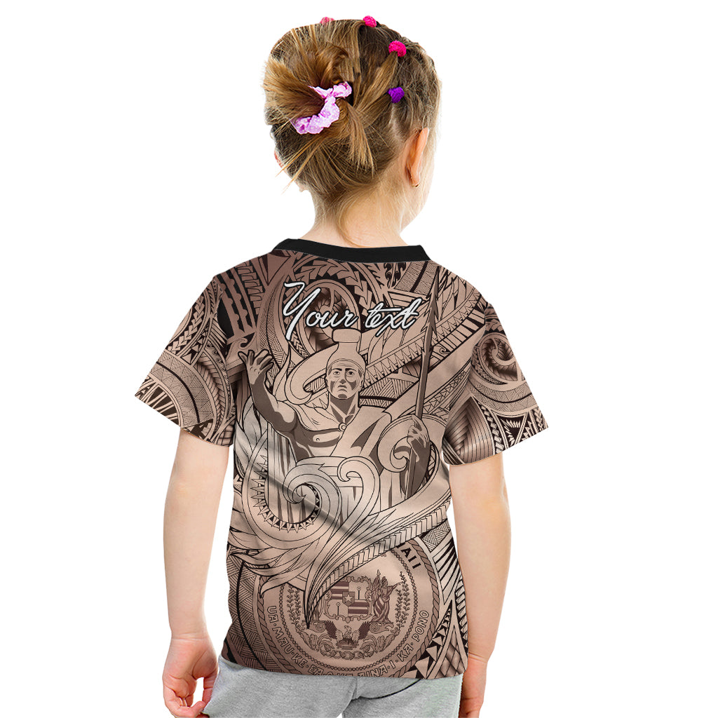 Personalised Aloha King Kamehameha Spirits Kid T Shirt Beige Special LT9 - Polynesian Pride