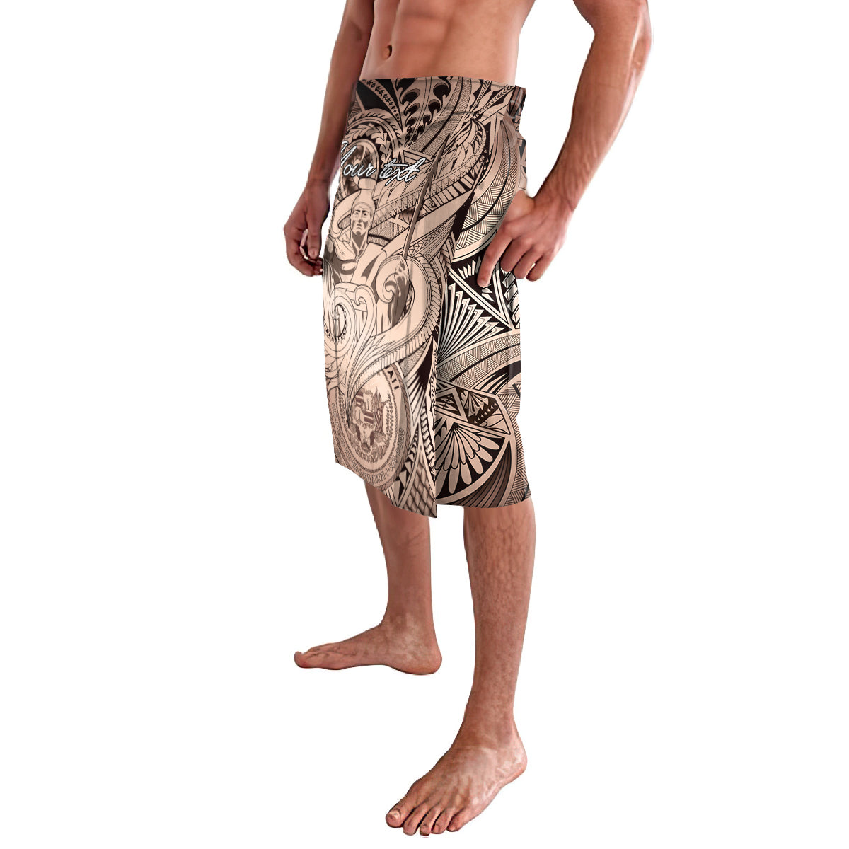 Personalised Aloha King Kamehameha Spirits Lavalava Beige Special LT9 - Polynesian Pride
