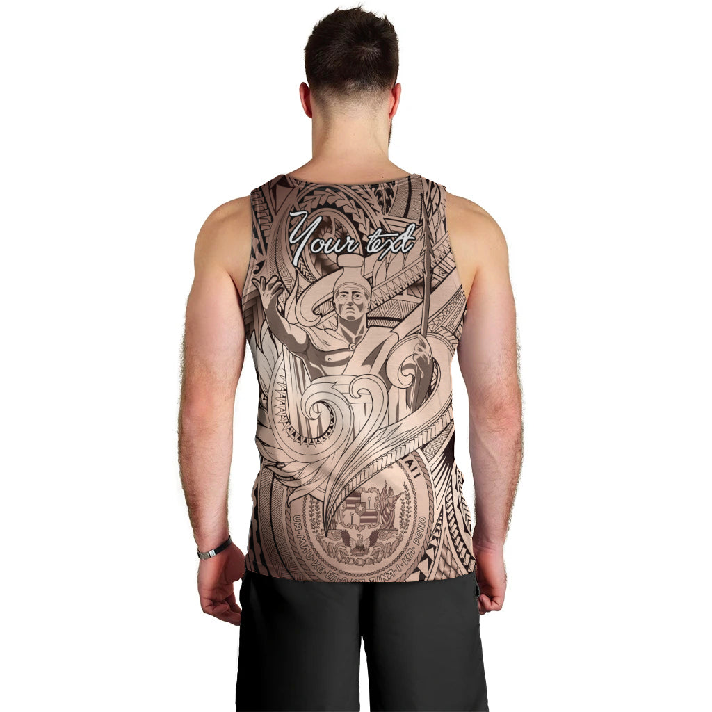 Personalised Aloha King Kamehameha Spirits Men Tank Top Beige Special LT9 - Polynesian Pride