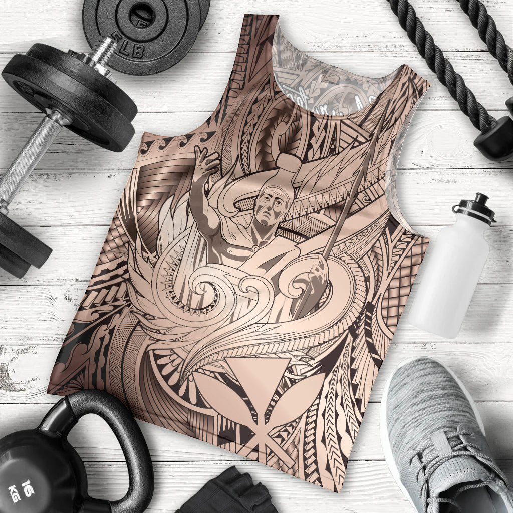 Personalised Aloha King Kamehameha Spirits Men Tank Top Beige Special LT9 - Polynesian Pride