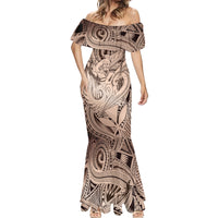 Personalised Aloha King Kamehameha Spirits Mermaid Dress Beige Special LT9 - Polynesian Pride