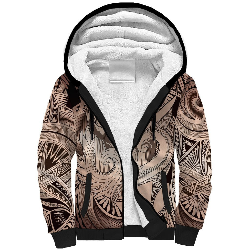 Personalised Aloha King Kamehameha Spirits Sherpa Hoodie Beige Special LT9 Unisex Beige - Polynesian Pride