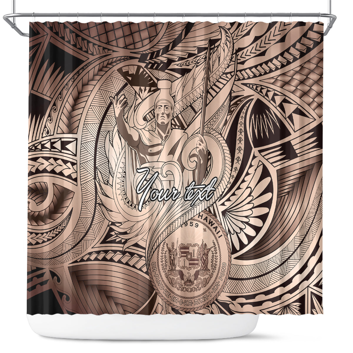 Personalised Aloha King Kamehameha Spirits Shower Curtain Beige Special LT9 Beige - Polynesian Pride