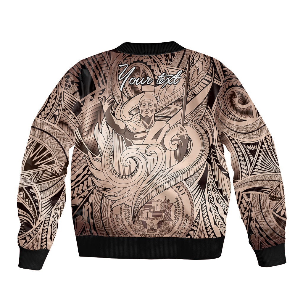 Personalised Aloha King Kamehameha Spirits Sleeve Zip Bomber Jacket Beige Special LT9 - Polynesian Pride