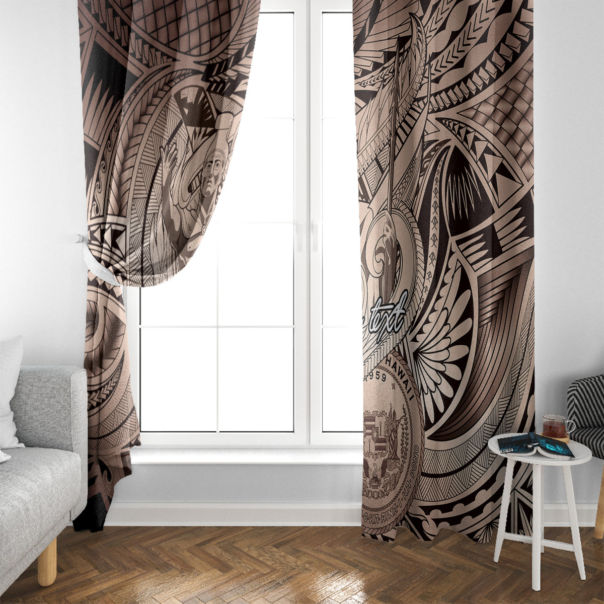 Personalised Aloha King Kamehameha Spirits Window Curtain Beige Special